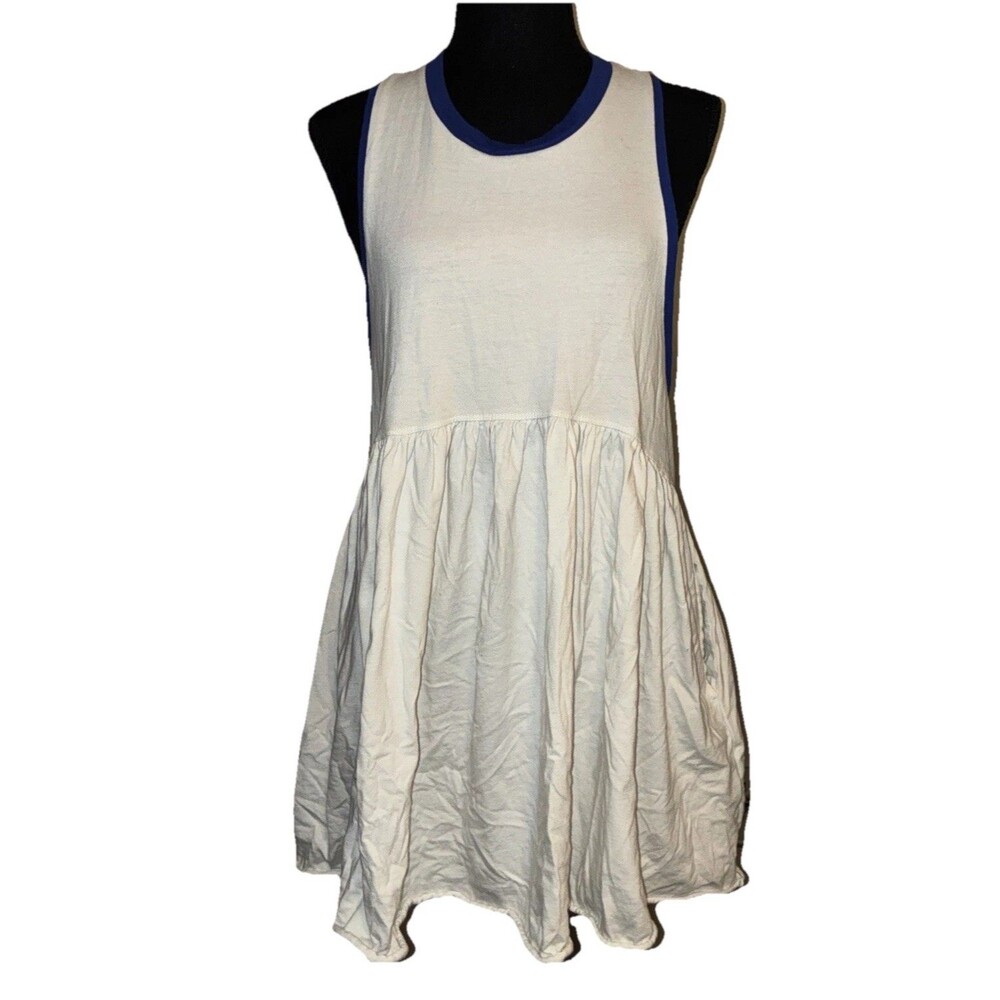 Urban Outfitters S-P White & Blue Sleeveless Mini Flared Dress